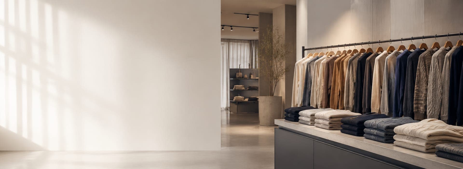 Licheng Knitwear showroom with custom sweaters and cardigans on display