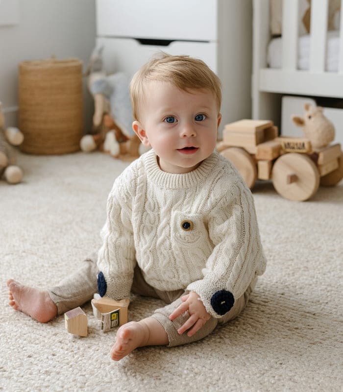 Baby Cable Knit Pullover with Contrast Elbow Patches