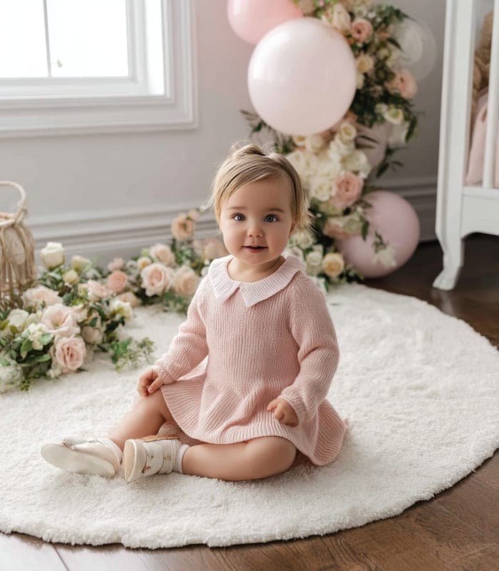 Baby Lightweight Knit Dress with Peter Pan Collar