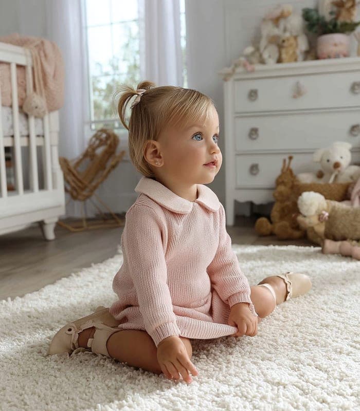 Baby Lightweight Knit Dress with Peter Pan Collar — view 4