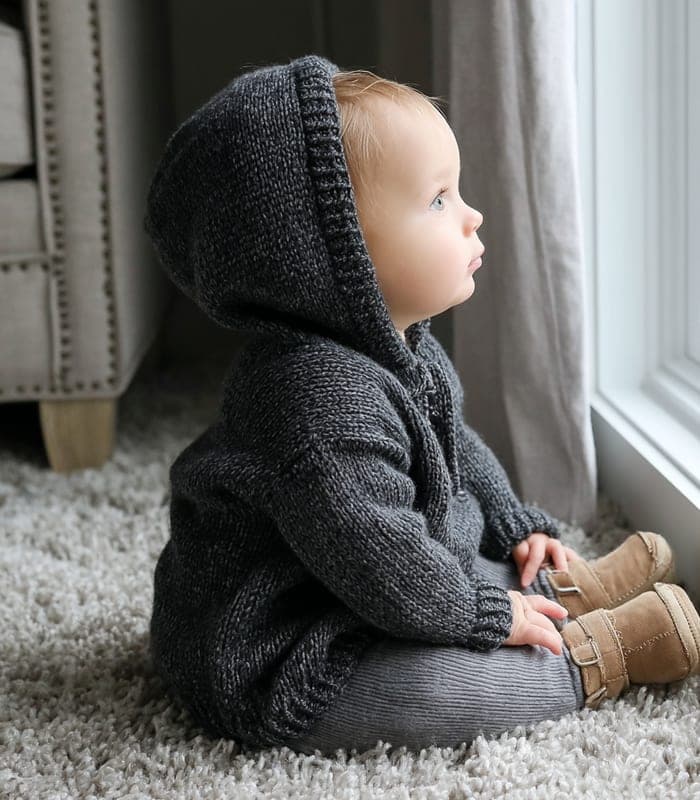 Baby Merino Wool Hooded Sweater with Ear Accents — view 2