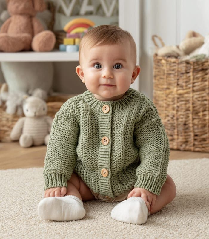 Baby Organic Cotton Textured Cardigan with Wooden Buttons