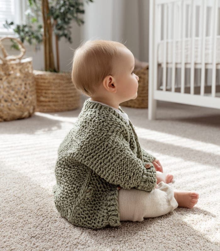 Baby Organic Cotton Textured Cardigan with Wooden Buttons — view 2