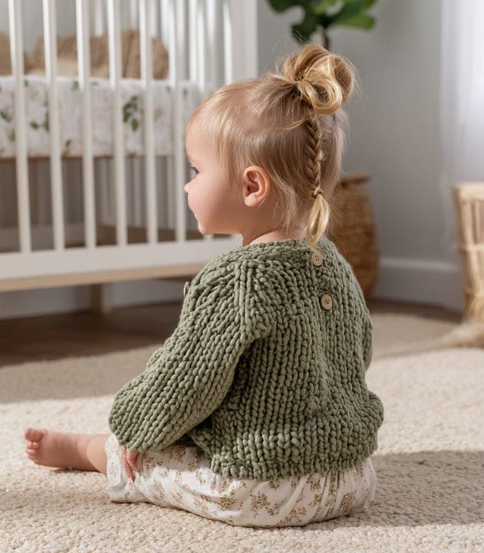 Baby Organic Cotton Textured Cardigan with Wooden Buttons — view 4