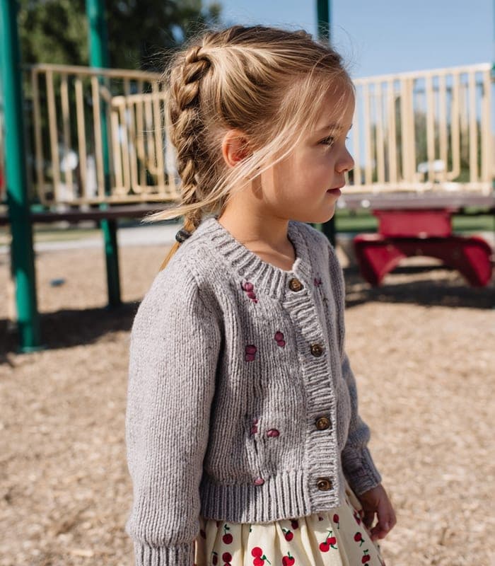 Kids' Cherry Printed Gray Cardigan — view 2