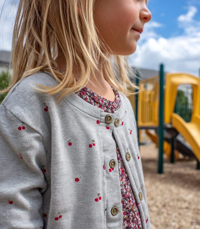 Kids' Cherry Printed Gray Cardigan — view 4