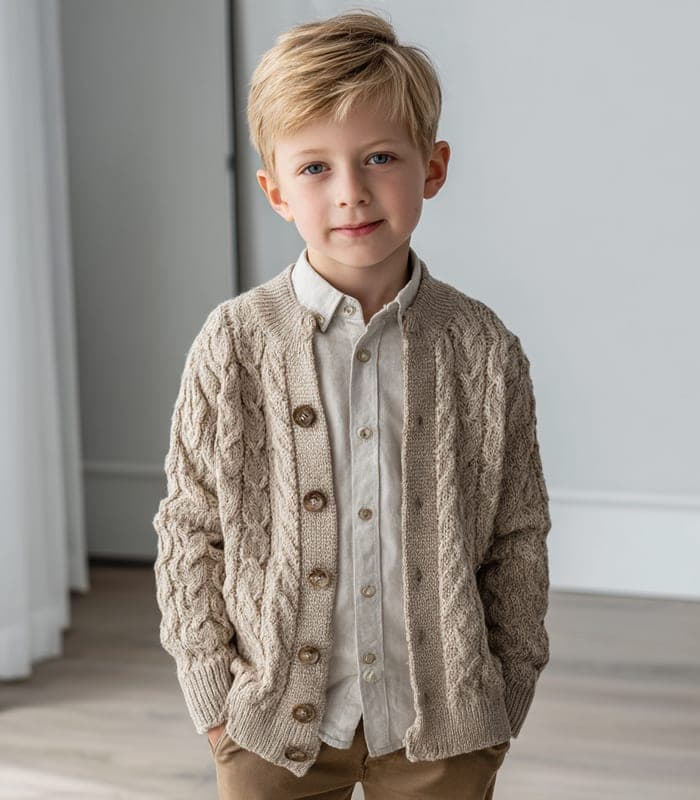 Kids' Designer Beige Patterned Buttoned Cardigan