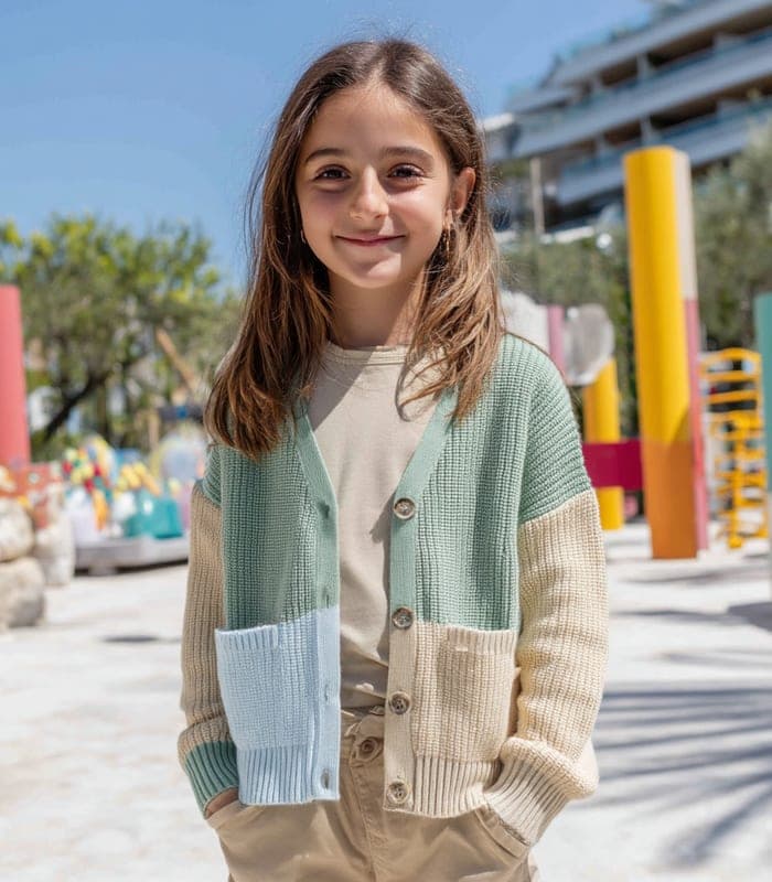 Kids' Organic Cotton Color Block Cardigan
