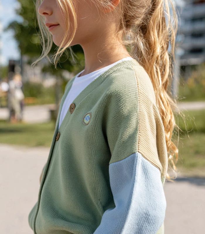 Kids' Organic Cotton Color Block Cardigan — view 4
