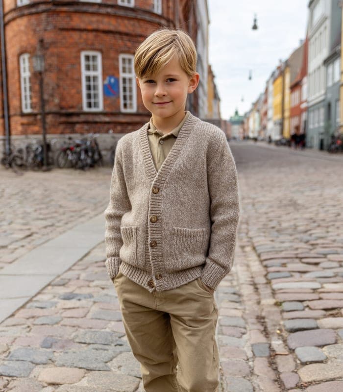 Kids' Wool-Blend Beige Cardigan