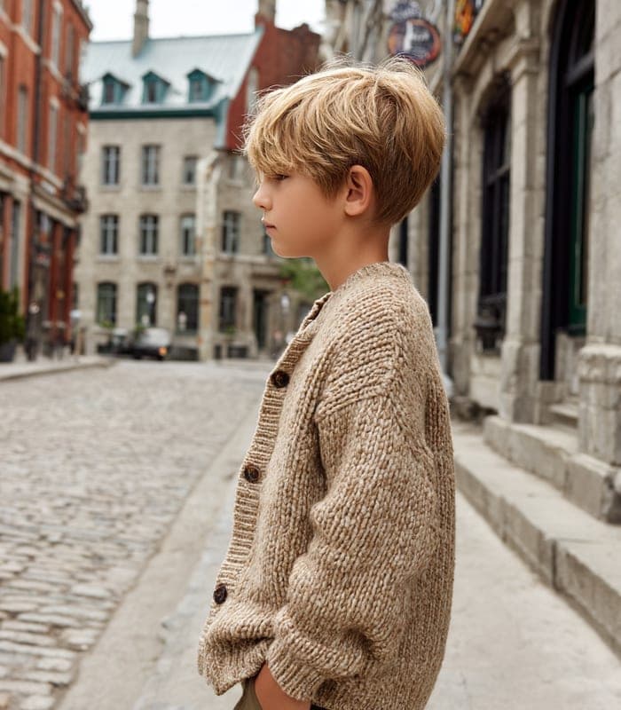 Kids' Wool-Blend Beige Cardigan — view 2