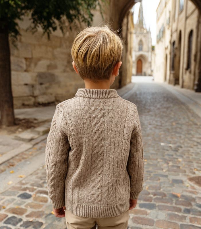 Kids' Wool-Blend Beige Cardigan — view 3