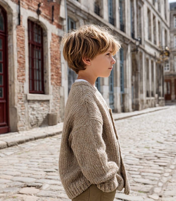 Kids' Wool-Blend Beige Cardigan — view 4