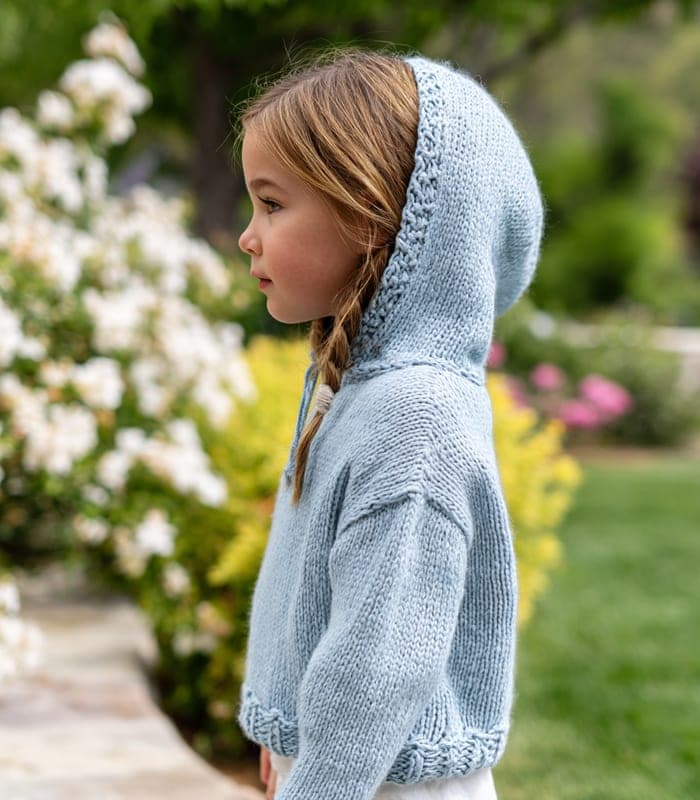 Kids' Lightweight Knit Hoodie with Buttons — view 2