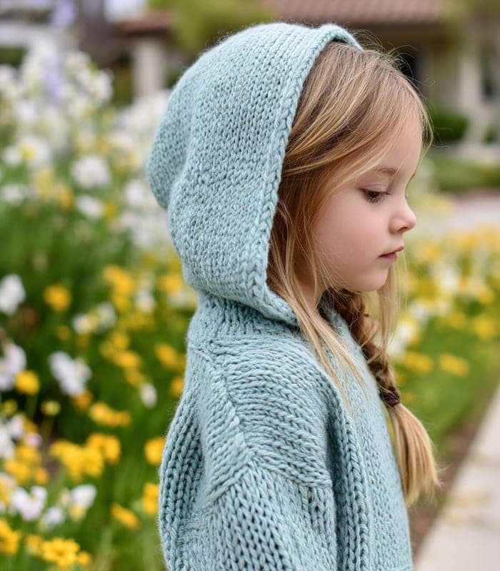 Kids' Lightweight Knit Hoodie with Buttons — view 4