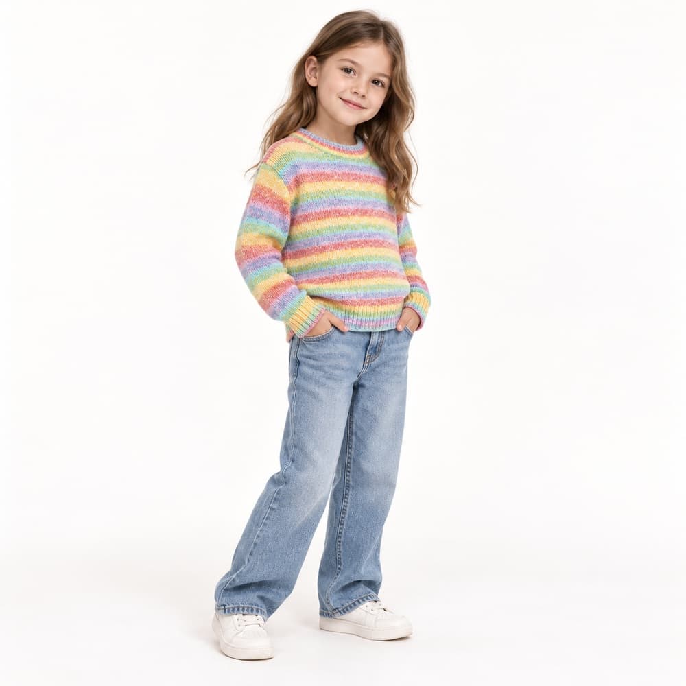 Kids' Multicolour Multi-Stripe Crew Neck Sweater — view 6