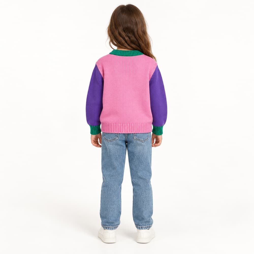 Kids' Purple Colour-Block Crew Neck Sweater — view 2