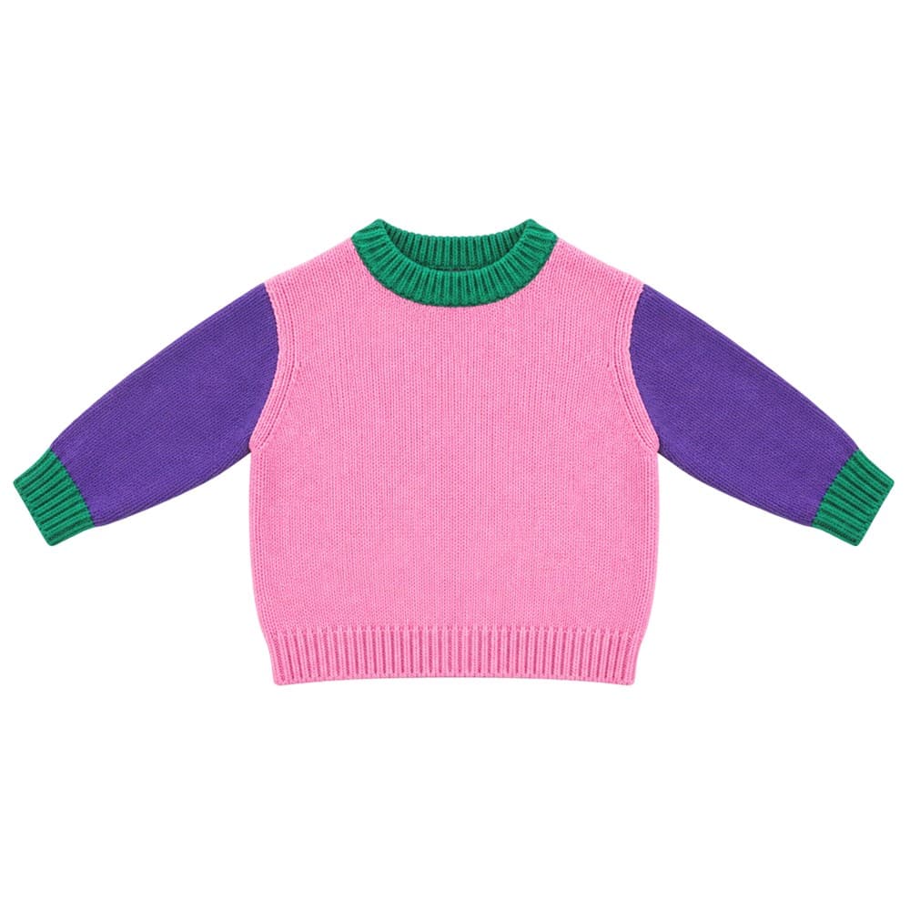 Kids' Purple Colour-Block Crew Neck Sweater — view 3