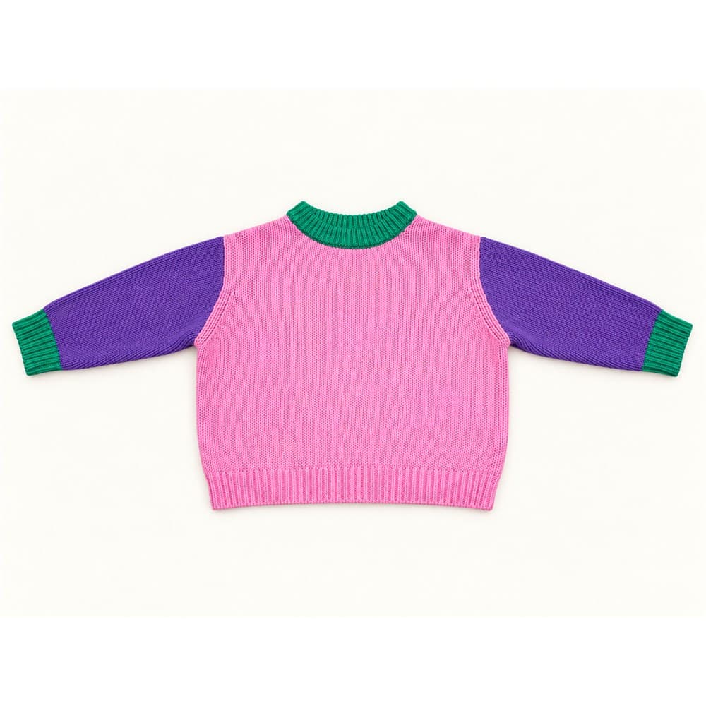 Kids' Purple Colour-Block Crew Neck Sweater — view 4