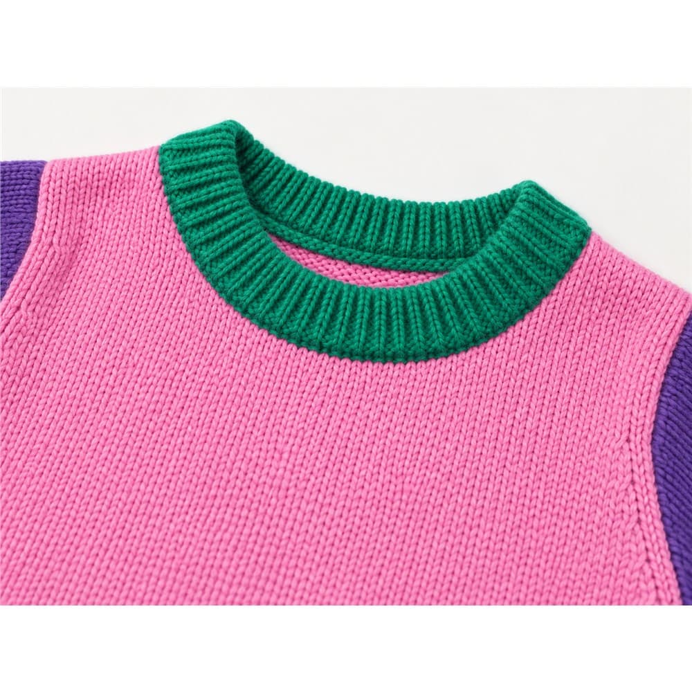 Kids' Purple Colour-Block Crew Neck Sweater — view 5