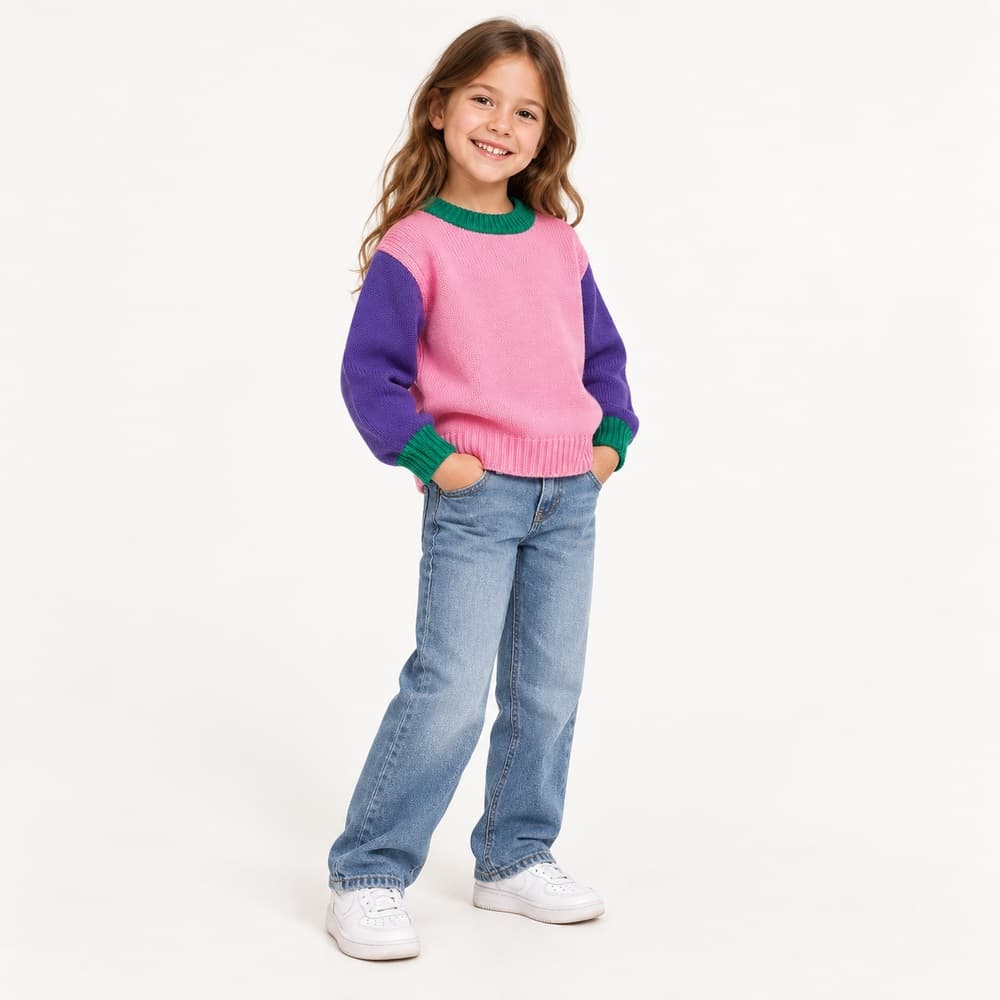 Kids' Purple Colour-Block Crew Neck Sweater — view 6