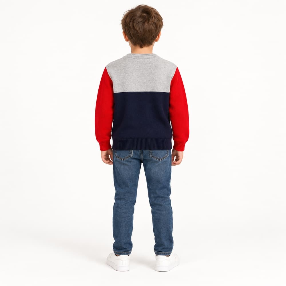Kids' Red Colour-Block Crew Neck Sweater — view 2