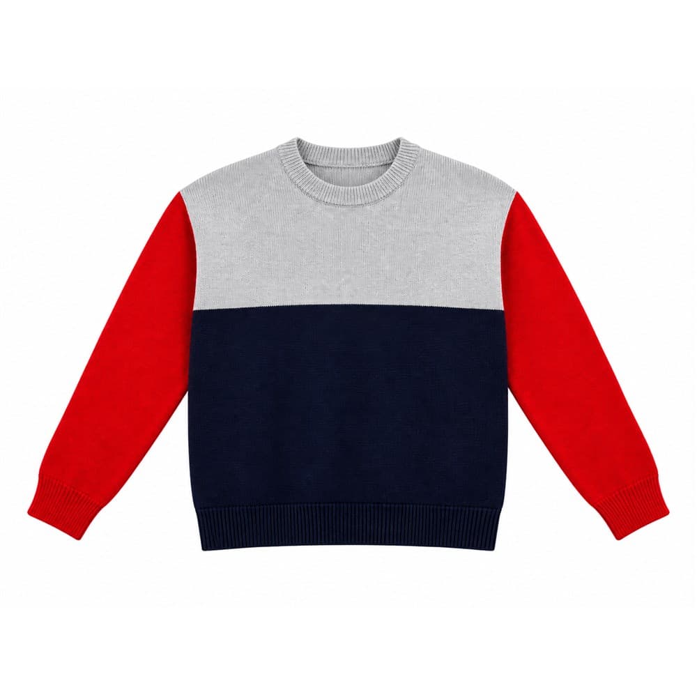 Kids' Red Colour-Block Crew Neck Sweater — view 3
