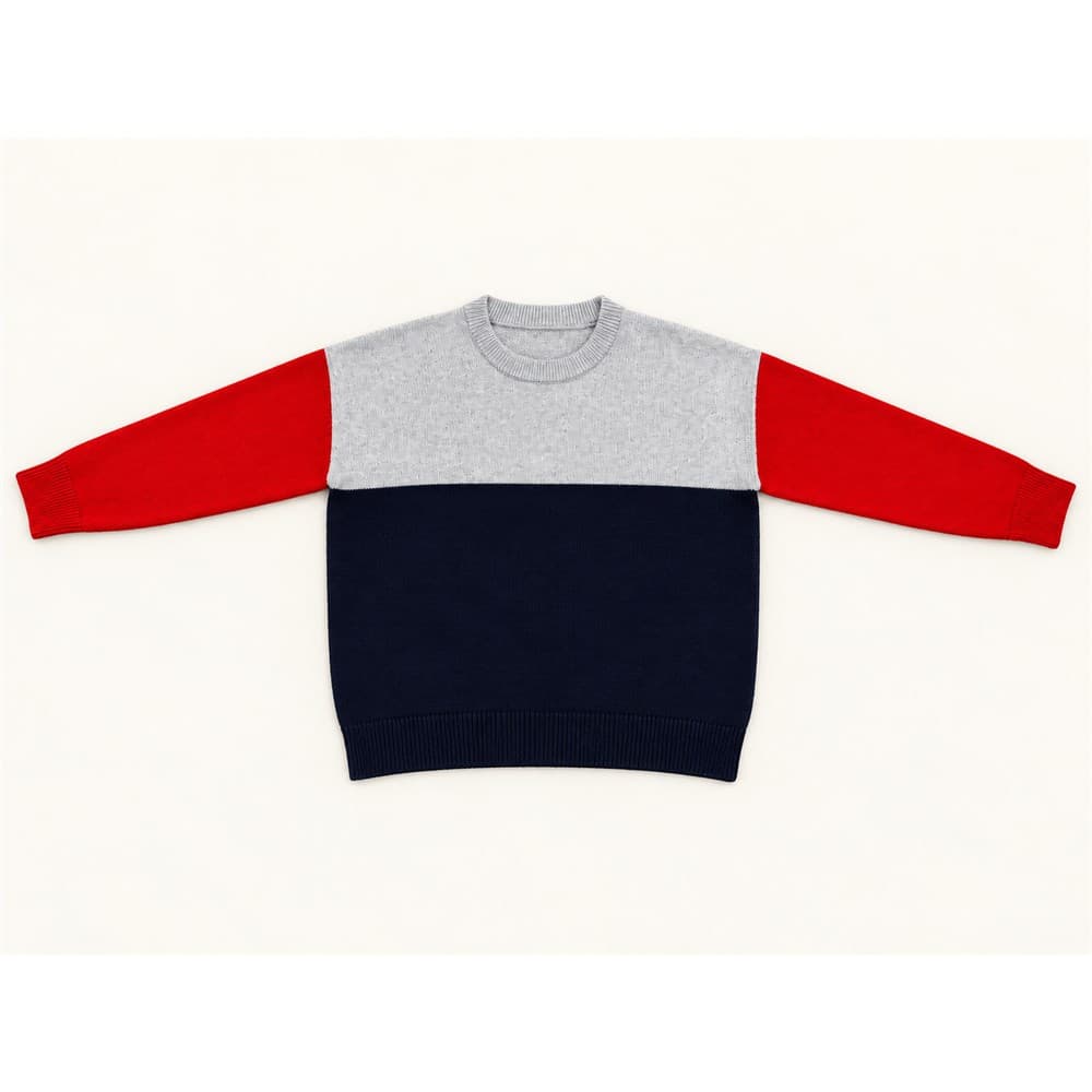 Kids' Red Colour-Block Crew Neck Sweater — view 4