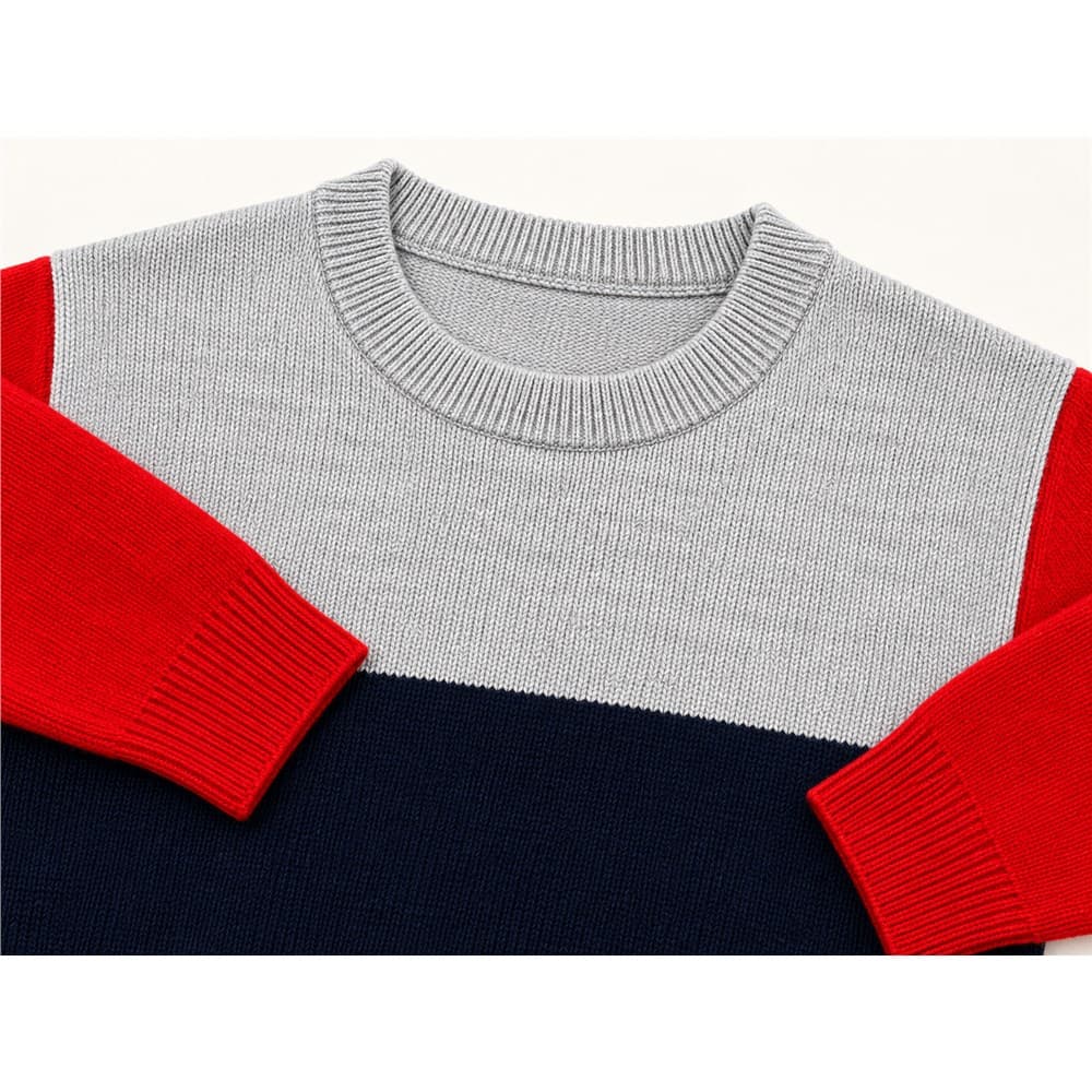 Kids' Red Colour-Block Crew Neck Sweater — view 5
