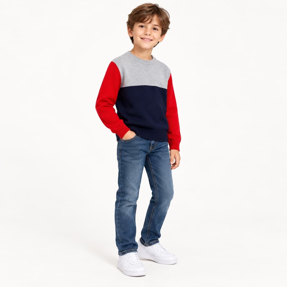 Kids' Red Colour-Block Crew Neck Sweater — view 6
