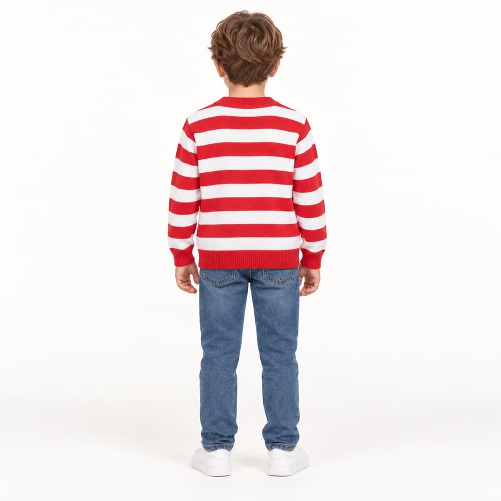 Kids' Red Striped Crew Neck Sweater — view 2