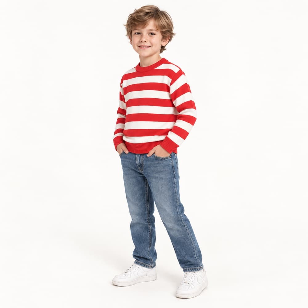 Kids' Red Striped Crew Neck Sweater — view 6