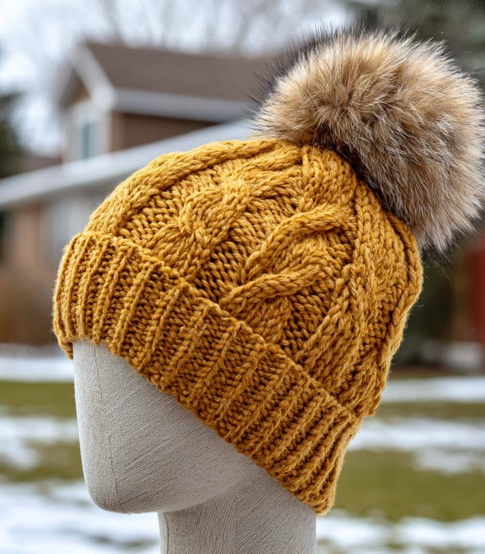 Chunky Cable-Knit Pom-Pom Hat