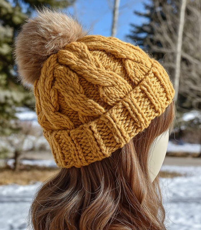 Chunky Cable-Knit Pom-Pom Hat — view 2