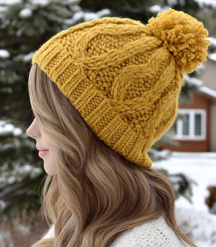 Chunky Cable-Knit Pom-Pom Hat — view 3
