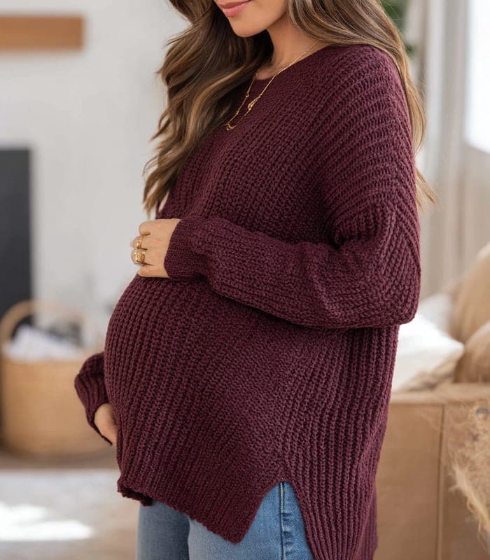 Maternity Chunky Knit Maternity Sweater with High-Low Hem — view 4