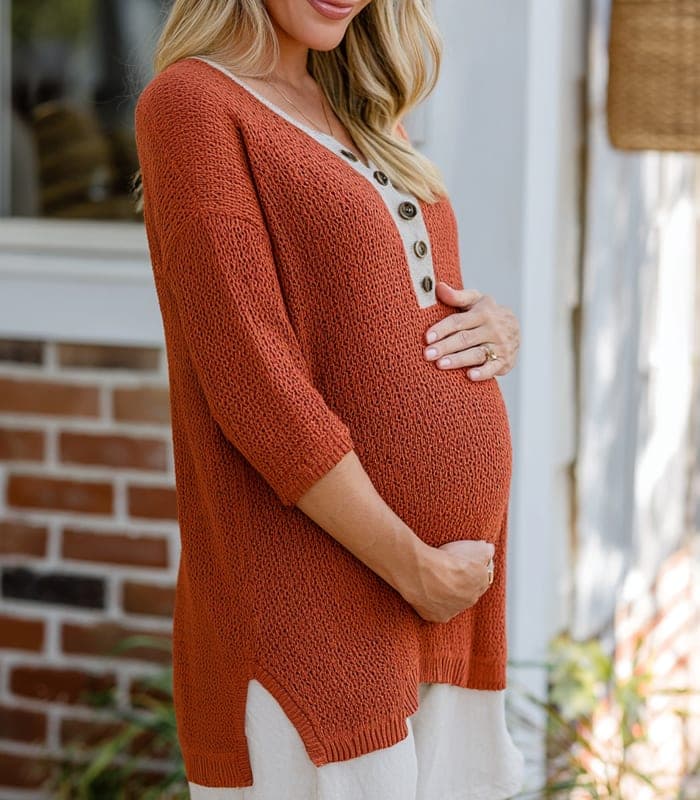 Maternity Textured Knit Maternity Tunic with Button Accents — view 4
