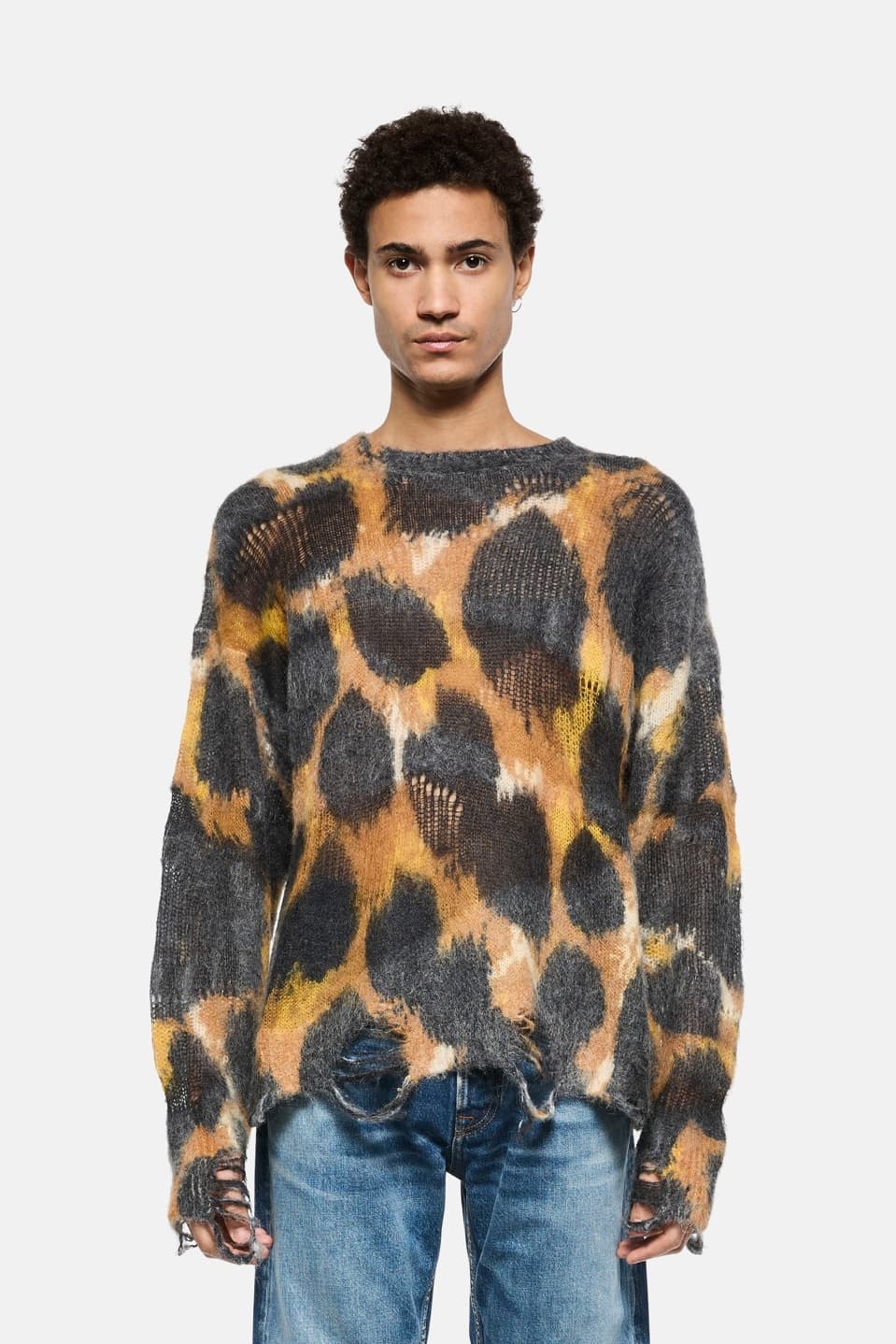 Men's Animal Camo Print Sweater Hem Mohair Streetwear Grunge — view 2