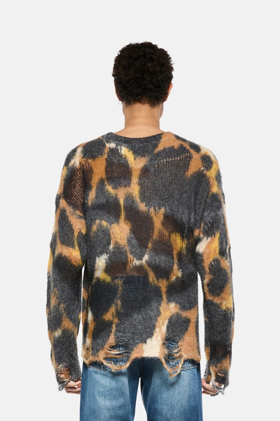 Men's Animal Camo Print Sweater Hem Mohair Streetwear Grunge — view 3