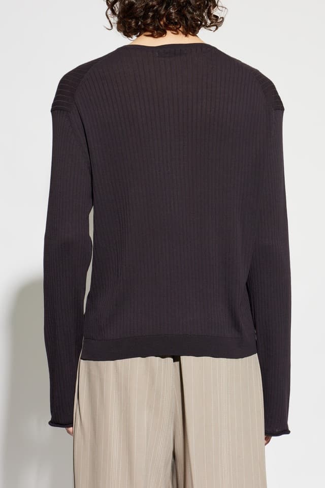 Men's Aubergine Ribbed Knit Henley Sweater - view 2