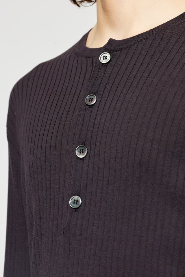 Men's Aubergine Ribbed Knit Henley Sweater - view 4