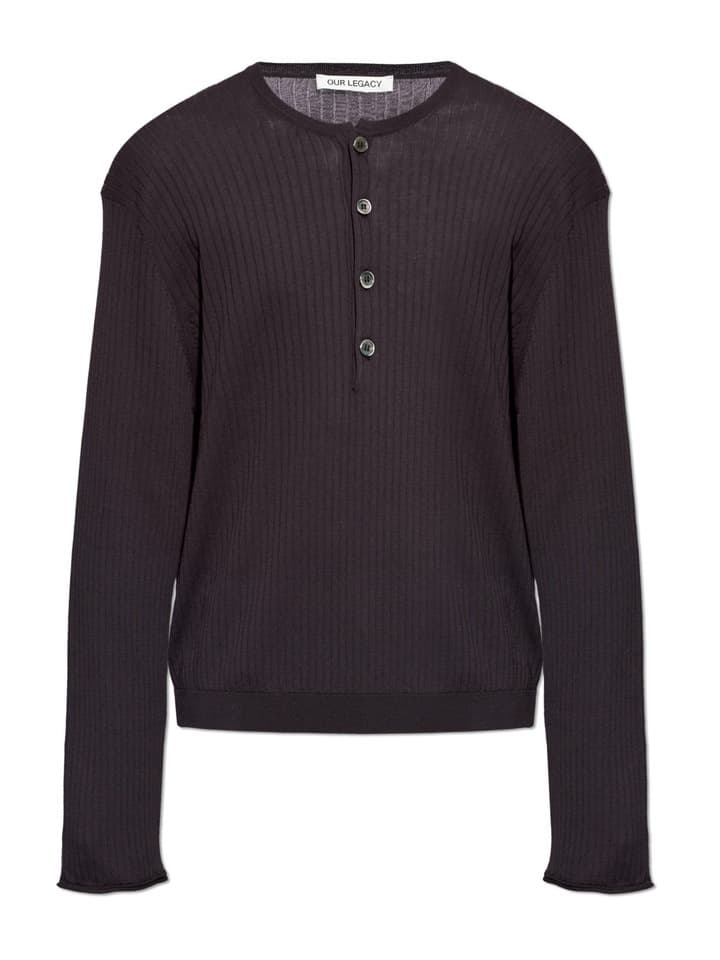 Men's Aubergine Ribbed Knit Henley Sweater - view 5