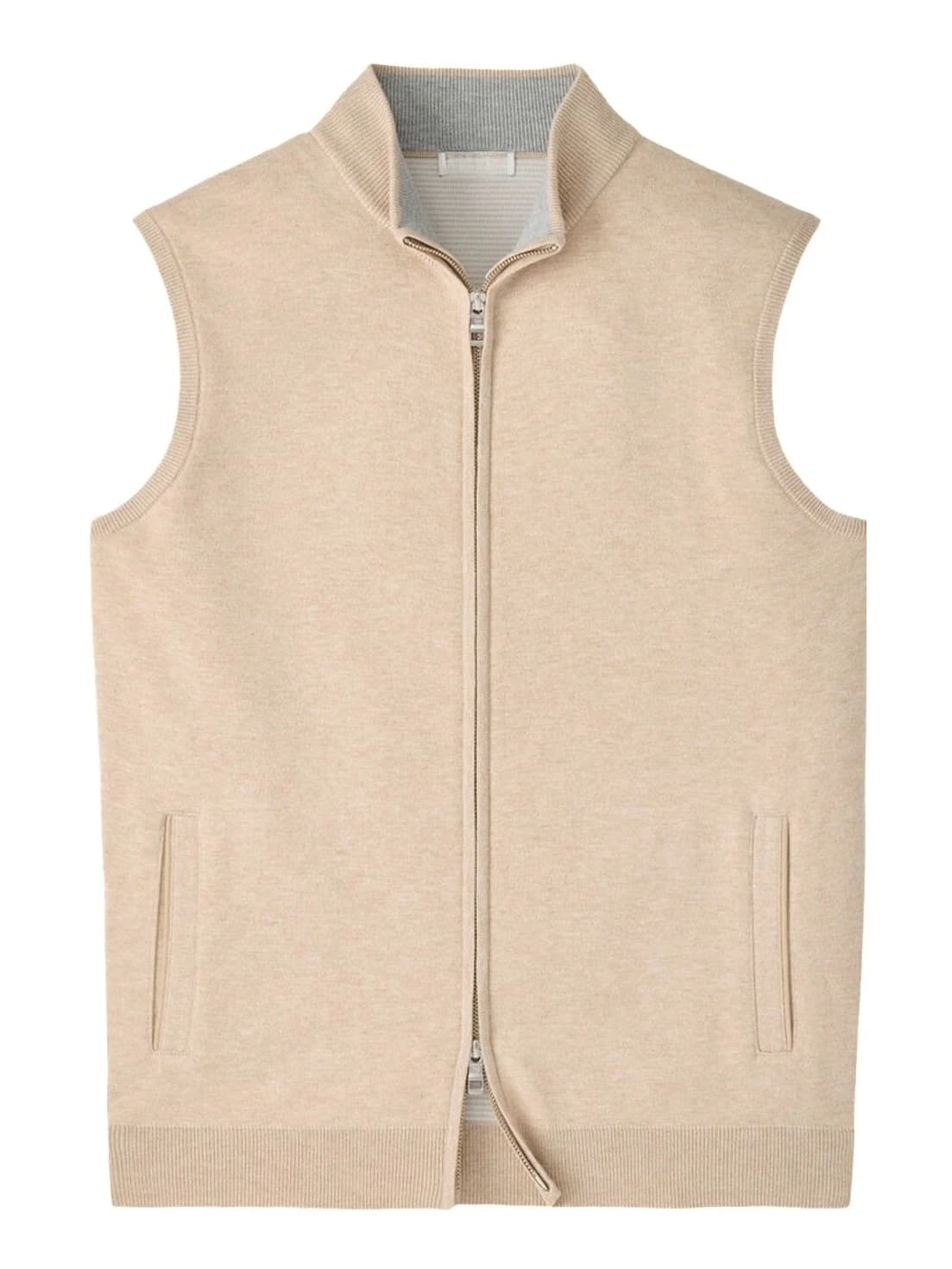 Men's Beige Full Zip Knit Vest Gilet Sleeveless — view 5