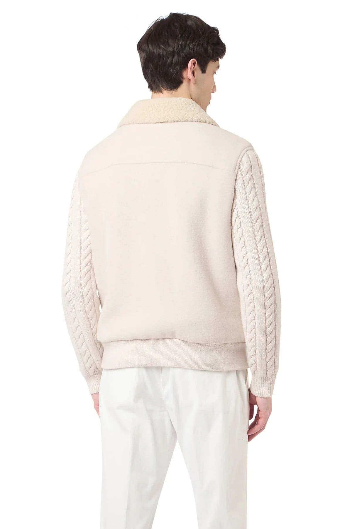 Men's Beige Hybrid Knit Jacket Shearling Collar Full Zip — view 3