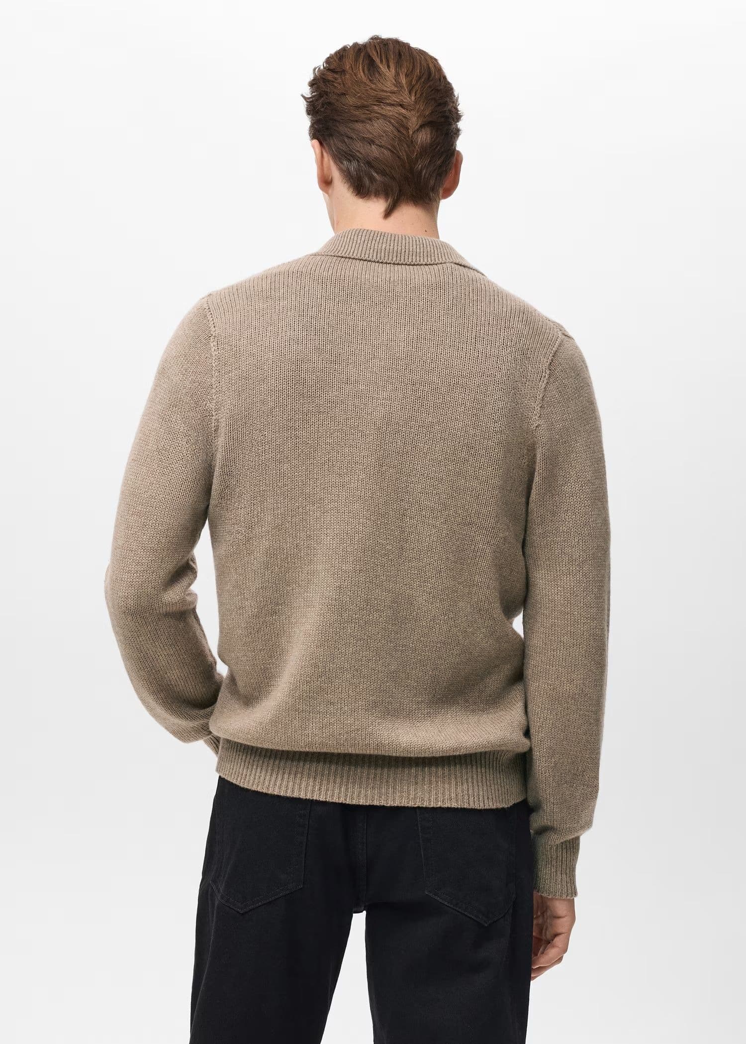 Men's Beige Knit Cardigan Button Collar Jacket — view 4