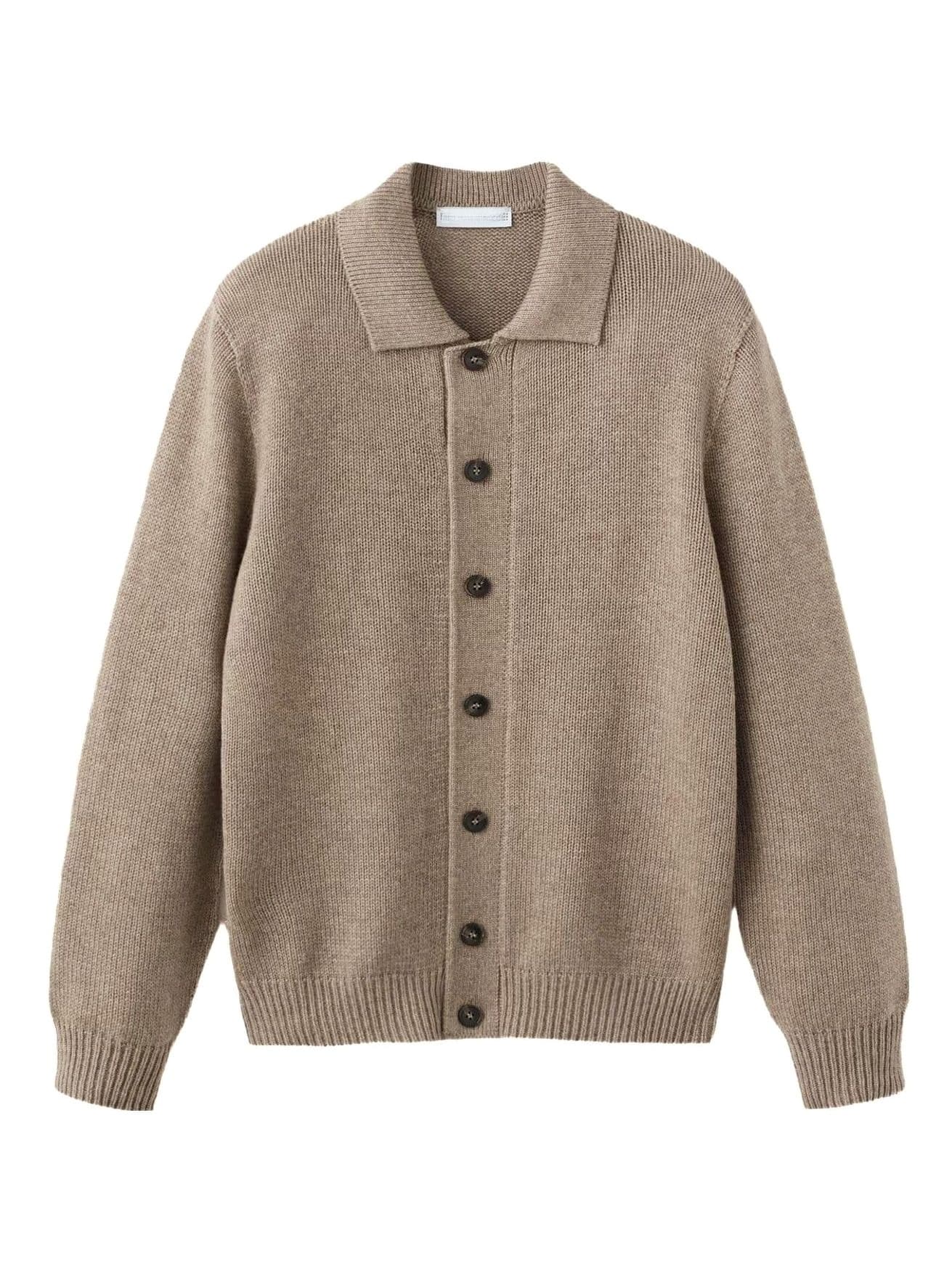 Men's Beige Knit Cardigan Button Collar Jacket — view 6