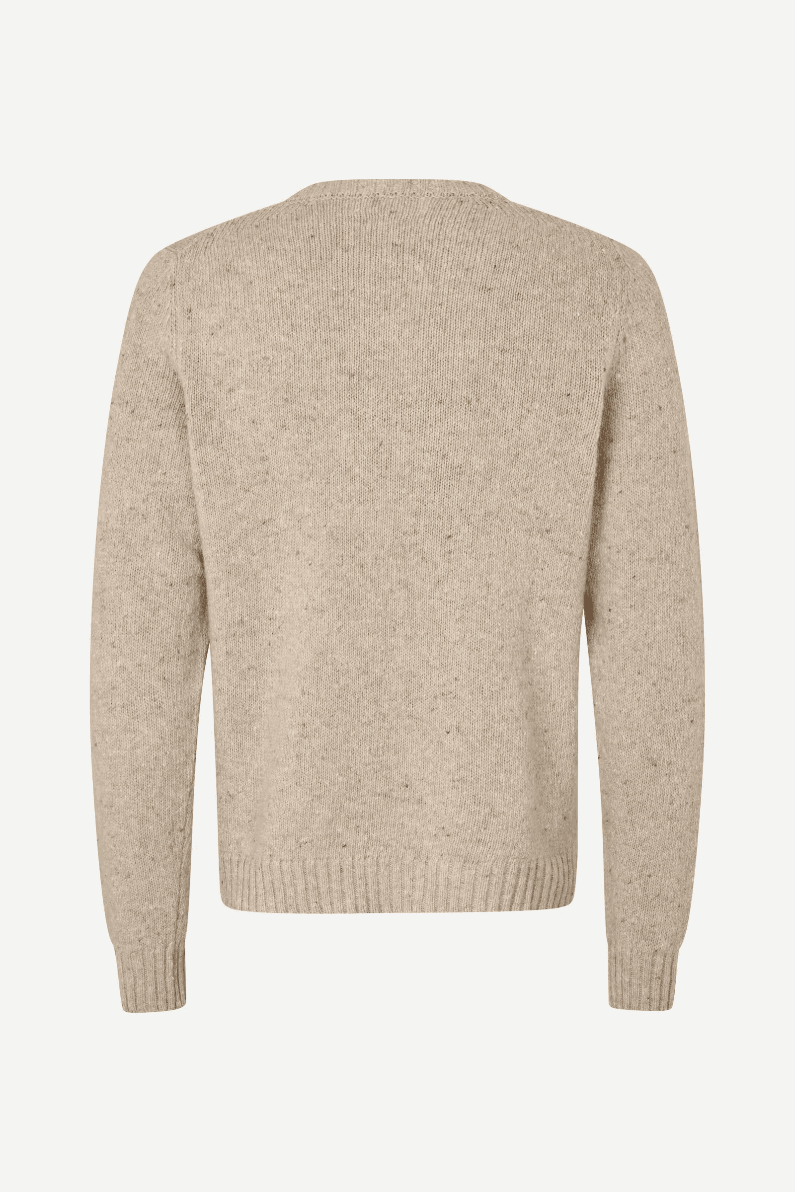 Men's Beige Melange Crew Neck Sweater Plain Knit Wool Blend Pullover — view 5