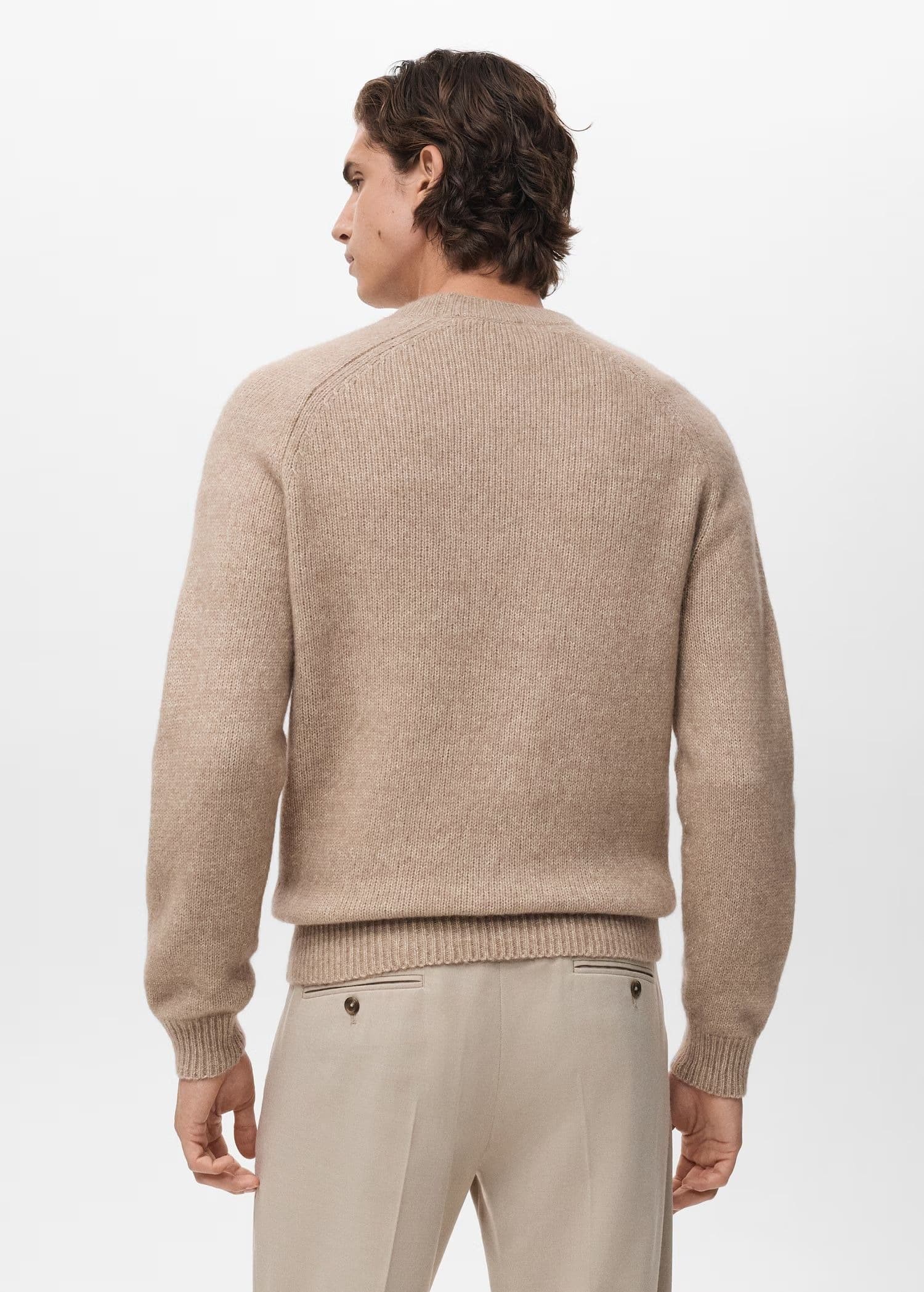 Men's Beige Melange Raglan Crew Neck Sweater Wool Blend — view 2