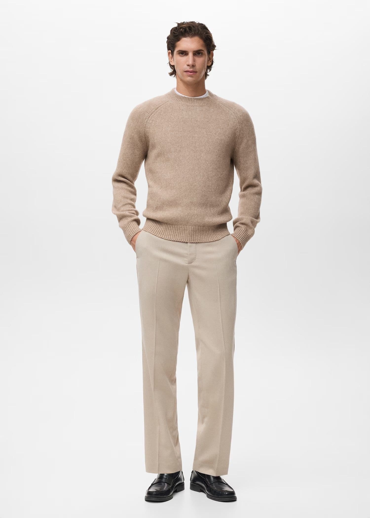 Men's Beige Melange Raglan Crew Neck Sweater Wool Blend — view 3