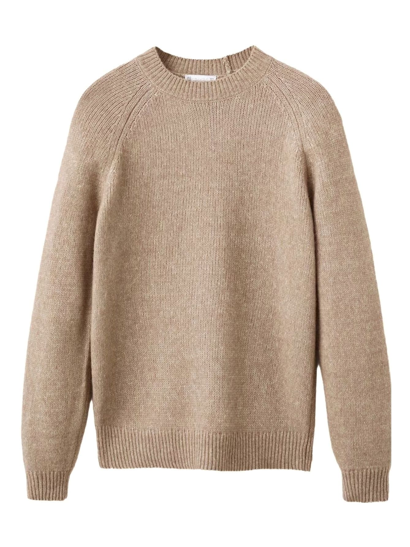 Men's Beige Melange Raglan Crew Neck Sweater Wool Blend — view 5
